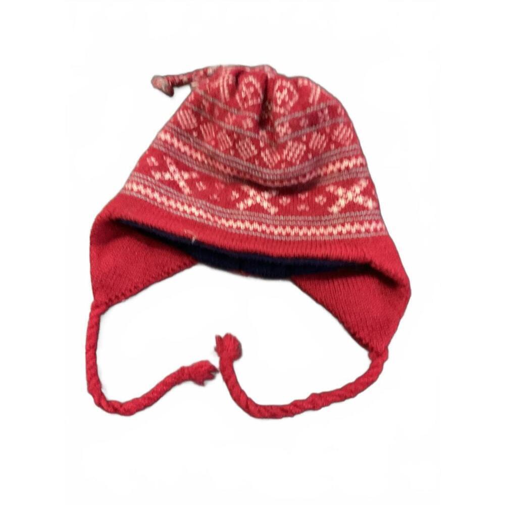 Kapricorn 100% wool hat /Kasquettes Kaps  Red with Ear Flaps and Braided Ties